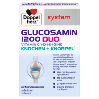 Abbildung der Produktverpackung Doppelherz system GLUCOSAMIN 1200 DUO Frontansicht